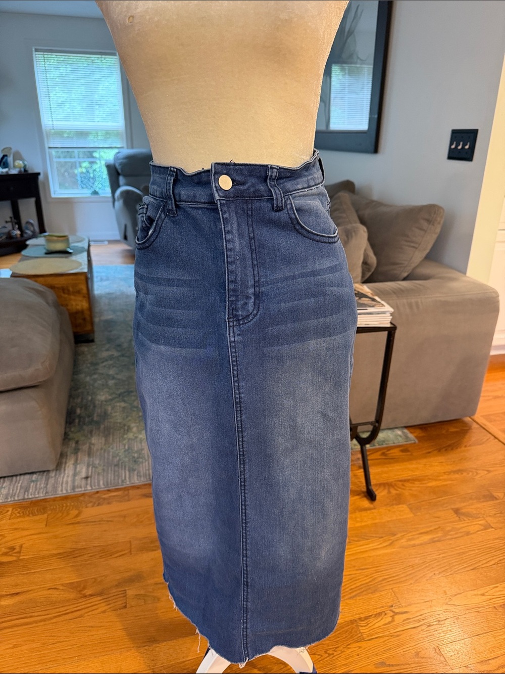 Dark Wash High-Waist Denim Maxi Skirt